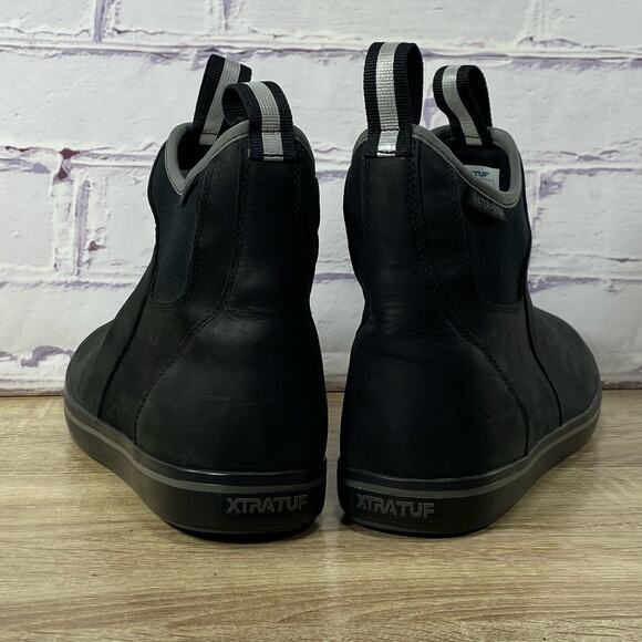 XTRATUF Leather Ankle Deck Boot Men's Size 9 Black Waterproof Slip On Shoes - Picture 4 of 9